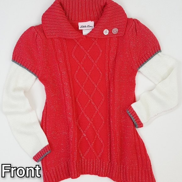 LITTLE LASS Red Collared Cable Under Sleeve Sweater Dress - Picture 2 of 6